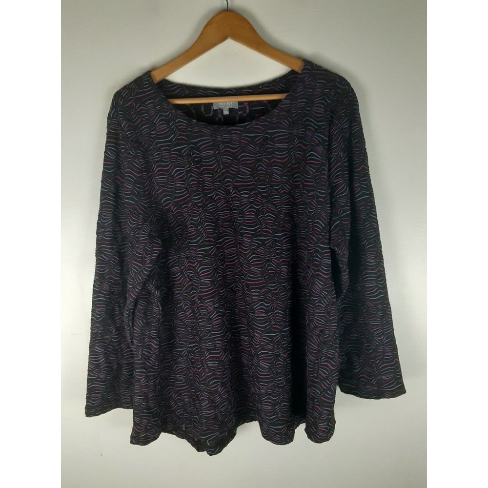 Habitat Women's Black Multicolor Textured Long Sleeve Pullover Tunic Top 1X
